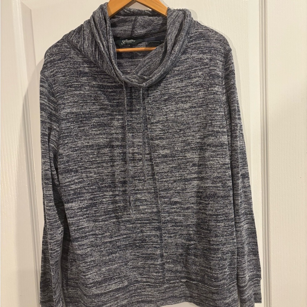 Gray Textured Cowl Neck Sweater with Modern Knit
